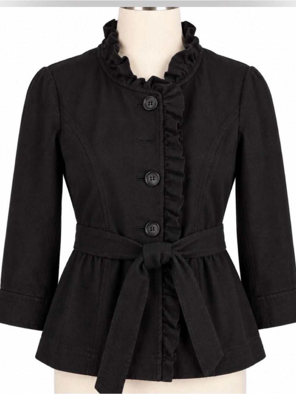 LOFT Black Ruffled Tie-Waist Peplum Jacket